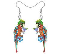 RAIDIN Acrilico Uccello Pappagallo Orecchini per donne Ragazze Scarlet Macaw ipoallergenico Gancio pendenti Goccia Orecchini Pappagallo Gioielli Regali per Party Decorazioni (Rubino)