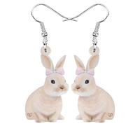 RAIDIN Acrilico Uova di Pasqua Carino Coniglietto pendenti Orecchini a gancio per donne ragazze bambini Colorato Anime Cestino Coniglio Gioielli Regali per Party Festival Decorazioni (Bianco)