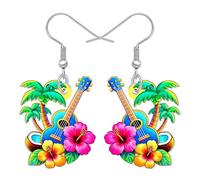 RAIDIN Orecchini pendenti hawaiani tropicali divertenti in acrilico per donne ukulele e palma design con fiori di ibisco gioielli vacanze estive gioielli spiaggia regali per gli amanti della musica
