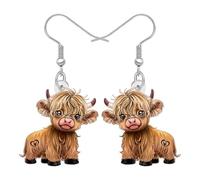 RAIDIN Orecchini pendenti in acrilico a forma di mucca scozzese, idea regalo per donne in stile cartone animato con bestiame stile scozzese, regalo per la mamma e gli amanti degli animali, Medium