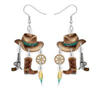 RAIDIN Orecchini pendenti in acrilico divertenti da cowboy cowgirl cappello regali occidentali per donne mamma gioielli unici regali equestri per gli amanti della musica country rodeo, Medium