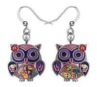 RAIDIN Smalto lega gufo orecchini a pendenti per le donne ragazze uccelli gioielli regali per il partito compleanno Charms decorazioni (Viola)