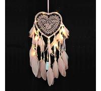 RAILONCH, acchiappasogni a forma di cuore, stile bohémien, fatto a mano, luce LED, decorazione romantica (fucsia con luci)