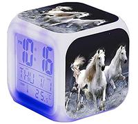 RAILONCH Sveglia con cavalli e animali a LED, con luce notturna, sveglia digitale con luce notturna, indicatore di luce, tempo regalo di compleanno per bambini (7)