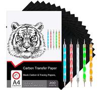 Raimarket 200 fogli di carta carbone nera per tracciare su tessuto, carta carbone per tracciare su legno e tela, 5 pennini, carta da corsa per disegnare modelli di cucito, formato A4 (22,9 x 33) carta