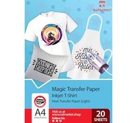 Raimarket Carta Transfer per Tessuti | 20 Fogli A4 | Termoadesiva per T-shirt Di Colore Chiaro | Stampa su Tessuto DIY