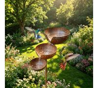 Rain Catcher - Supporto per piante in metallo da giardinaggio per uccelli, 3 livelli per api e uccelli, decorazione da giardino per uccelli arrugginiti e mangiatoia per farfalle, decorazione da