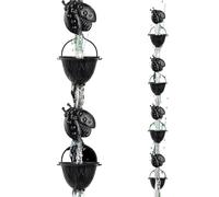 Rain Chain, 9.1Ft Decorative Rain Chained, Heavy Duty 12 Cups Adapter, Lightweight Sturdy Drainage Extension Rainwater Collector for House Roof, Tree Canopy, Gazebo Black