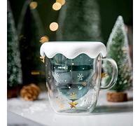 Rain House Entonic Fun Christmas - Tazze da caffè in vetro a doppia parete, con coperchio e manico, per tè, latte, bevande, succhi, acqua, 300 ml (con coperchio)