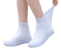 Rain Shoe Covers, Reusable Overshoes Thickened Silicone Shoe Covers Premium and Recyclable Shoe Booties Covers for Women Men White (White Mid Calf Size 37-39)