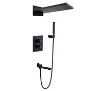 Rain Shower System Black LED Digital Display Shower Faucet Set Wall Mounted Shower Combo Set Brass Rain Mixer Shower with 2 Functions 560×230 mm Shower Head, Handheld Shower, Rotatable Tub S