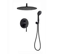 Rain Shower System Black Shower Faucet Set Brass Shower Combo Set Ceiling Mounted Rain Mixer Shower with 3 Mode Handheld Shower, Stainless Steel Shower Head, Embedded Box,12 inch