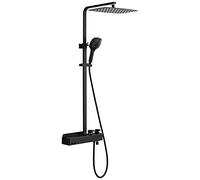 Rain Shower System Black Shower Faucet Set Brass Shower Combo Set Wall Mounted Rain Mixer Shower with 360° Swing Tub Spout, 3 Mode Handheld Shower, Rectangular Shower Head
