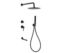 Rain Shower System Black Shower Faucet Set Brass Wall Mounted Shower Combo Set Single Handle Rain Mixer Shower with Tub Spout, 2 Mode Handheld Shower, 8 inch Rainfall Shower Head