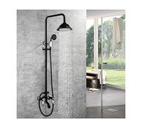 Rain Shower System Brass Shower Faucet Set Double Handle Wall Mounted Shower Combo Set Oil Rubbed Bronze Rain Mixer Shower with Waterfall Tub Spout, Handheld Shower, 8 inch Shower Head