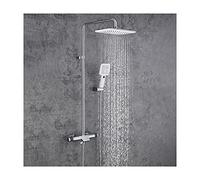 Rain Shower System Brass Shower Faucet Set DualHandle Shower Combo Set Wall Mounted Rain Mixer Shower with Waterfall Tub Spout, 2 Mode Handheld Shower, Rectangular Shower Head,Chrome