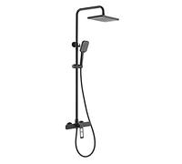 Rain Shower System Brass Shower Faucet Set Hollow Single Handle Shower Combo Set Wall Mounted Rain Mixer Shower with Handheld Shower, Rectangular Shower Head,Black