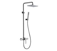 Rain Shower System Brass Shower Faucet Set Hollow Single Handle Shower Combo Set Wall Mounted Rain Mixer Shower with Handheld Shower, Rectangular Shower Head,Gray
