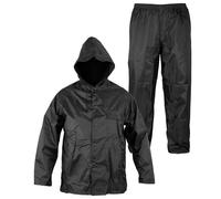 Rain Suit Waterproof Hood Mens Ladys 2 pc Jacket Trousers Black