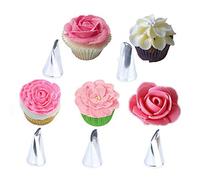 Rainai Set di beccucci russi, 5 pezzi, in acciaio inox, per fai da te, fiori e rose, glassatura pacifica, ugelli in crema, petal pastry, decorazione torte