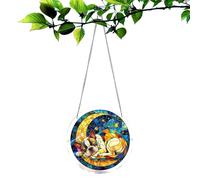 Rainbow Acrylic Suncatcher, Prismatics Window Light Catcher Decor, 7.82 In Round Sign with Reflection, Clear Acrylic Ornament, Hanging Sun Catcher with Puzzle Animal, Garden Door Decor for Mom Grandma