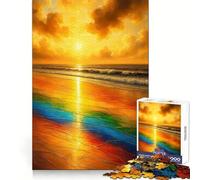 Rainbow Beach︰ Tramonto dorato con onde Puzzle da 1000 pezzi per adolescenti Gioco di logica Tempo caldo Pezzo da collezione artistico tagliato con precisione (38x26cm)