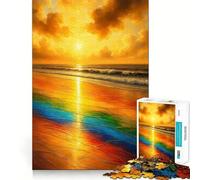 Rainbow Beach︰ Tramonto dorato con onde Puzzle da 1000 pezzi per adolescenti Gioco di logica Tempo caldo Pezzo da collezione artistico tagliato con precisione (38x26cm)