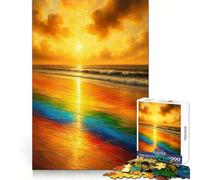 Rainbow Beach︰ Tramonto dorato con onde Puzzle da 1000 pezzi per adolescenti Migliora la memoria Legami familiari Bordo preciso Regalo premuroso (50x75cm)
