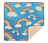 Rainbow Cloud Blue Art - Tappetino da gioco per bambini, grande, robusto, per palestra e attività, portatile, imbottito, per neonati, 127 x 127 cm