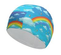 Rainbow Clouds - Cuffia da nuoto per adulti, in tessuto elastico, comoda cuffia da bagno per capelli lunghi e corti