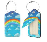 Rainbow Clouds - Etichette per bagagli con gocce di pioggia per valigie, etichette da viaggio in pelle PU con retro completo per la privacy, etichette per nome, etichette personalizzate per borse