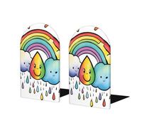 Rainbow Clouds - Fermalibri in legno con stampa di gocce di pioggia, robusto ed elegante, ottimo regalo per gli amanti dei libri