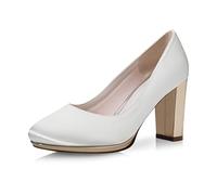 Rainbow Club Scarpe da Sposa Clair - Décolleté da Donna, con Plateau, in Raso Avorio/Crema, con Morbida Imbottitura, Scarpe da Sposa, Tacco a Blocco Rosa/Oro - Misura 38.5 EU (5.5 UK)