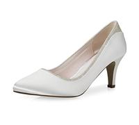 Rainbow Club Scarpe da Sposa Jara - Décolleté da Donna in Raso Avorio/Crema con Glitter e Morbida Imbottitura, Tacco a Imbuto - Misura 37.5 EU (4.5 UK)
