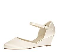 Rainbow Club Scarpe da Sposa Mallory - Décolleté da Donna Avorio/Crema, con Cinturino e Comoda Imbottitura, semplici, Tacco a Zeppa, in Raso, Misura 36,5 EU (UK 3,5)