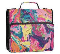 Rainbow Color Astratto Modello Inchiostro Stile 1.5 Pollice 3 Anelli Zip Raccoglitore Borsa con Tracolla Multi-Tasca Portfolio Portatile Adatto per Scuole Medie