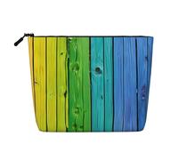 Rainbow Color Wood Background Print Rainbow Color Wood Background Print Fake Hemp Makeup Bag - Viaggi e conservazione quotidiana Essenziale - Borsa cosmetica riutilizzabile, sacchetto con cerniera,