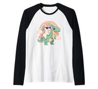 Rainbow Cute Unicorn Riding T-rex Dinosaur Men Women Kids Maglia con Maniche Raglan