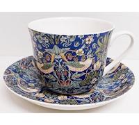 Rainbow Decors William Morris Strawberry Thief Blue Cup & Piattino Bone China Jumbo 425 ml 443,6 ml Set colazione decorato a mano UK