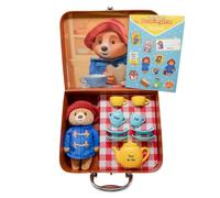 Rainbow Designs Paddington Bear's Toy - Set da tè per bambini, 9 pezzi, con teiera, tazze, piattini e zuccheriera, con morbido peluche, valigia riutilizzabile e foglio di adesivi