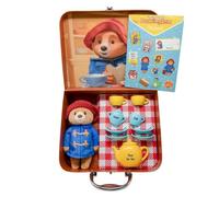 Rainbow Designs Paddington Bear's Toy - Set da tè per bambini, 9 pezzi, con teiera, tazze, piattini e zuccheriera, con morbido peluche, valigia riutilizzabile e foglio di adesivi