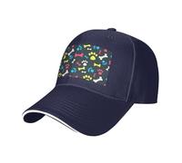 Rainbow Dog Cat Paw Print Regolabile Size Sandwich Baseball Cap Traspirante Unisex Casual Cappello Uso quotidiano Sport, blu navy, Taglia unica