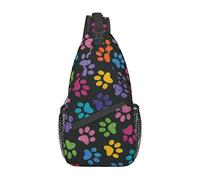 Rainbow Dog Paw Print Cross Chest Bag Sling Backpack Fashion Hiking Daypack Unisex Chest Shoulder Bag
