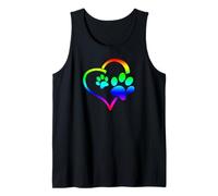 Rainbow Dog Paw Print Rescue Lover Gift Heart Black Canotta