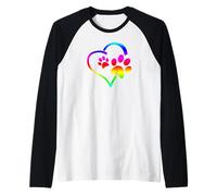 Rainbow Dog Paw Print Rescue Lover Gift Heart Black Maglia con Maniche Raglan