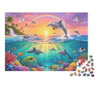 Rainbow Dolphin 1000 Pezzi Puzzle Carta Riciclata Tropical Sunset Puzzle Per Adulti Impossible Hard Difficile Stimolante Alleviare La Deuominiza Senile Fun 38x26cm/1000 pezzis