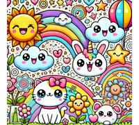 Rainbow Dreams: A Kawaii Fantasy Journal: 8.5 x 8.5 Inch Cute Notebook with 200 Blank White Pages - Magical Creatures & Happy Skies Cover