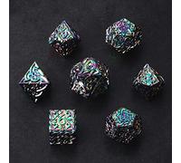 Rainbow Endless Chaos Dice - Set di 7 dadi poliedrici in metallo con nodi celtici, extra pesanti, extra large, per DND DnD5e TTRPG, dadi da tavolo per giochi di ruolo da tavolo, dadi Bard Stregone