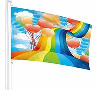 Rainbow Flag Decor 3x5 Ft Balloon Color Heart Cloud Cartoon Curve Ornament Sunny Circle Ribbon Poliestere Motivo stampato Decorazioni per esterni per case e giardini