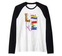 Rainbow Flag Love Nurse RN Scrub Top LGBT Pride Month Gay Maglia con Maniche Raglan